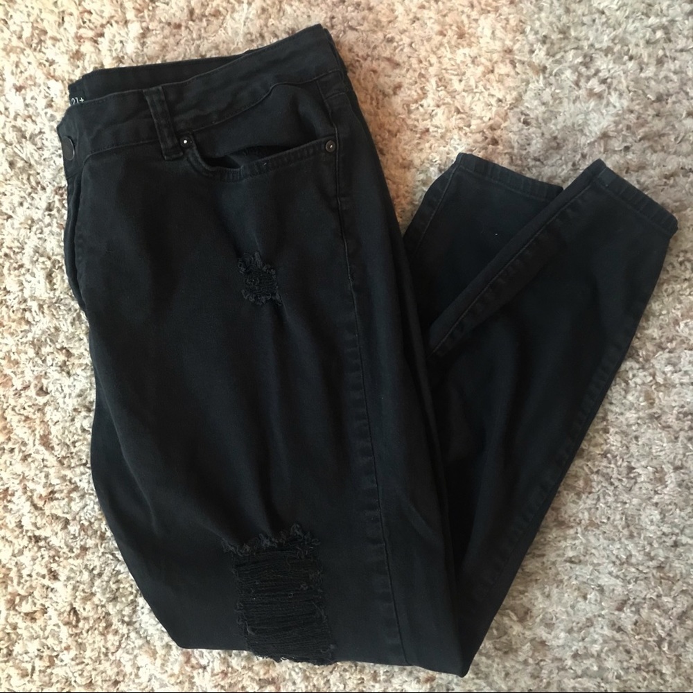 Forever 21 Plus + Black Ripped Jeans, Size 20
